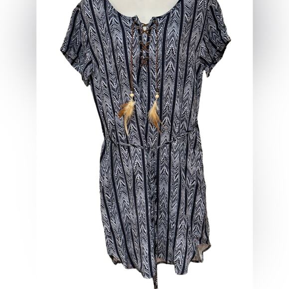 Ariat Womens Size Small Navy Printed Dress with Rawhide Ties Pockets & Tie Waist - Picture 2 of 10